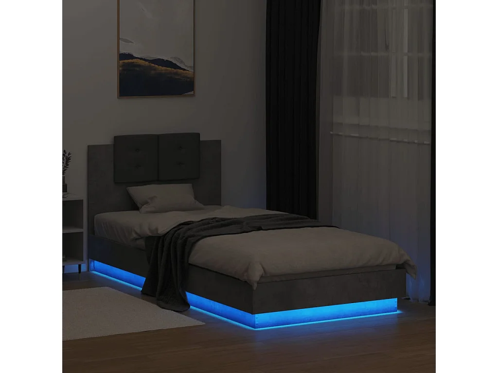 Lit simple tête de lit et lumières LED gris béton 100x200 cm FR39988