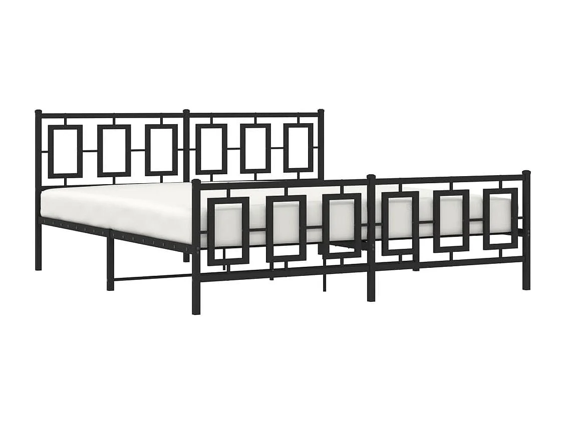Lit double métal + tête de lit/pied de lit noir 183x213 cm FR57798