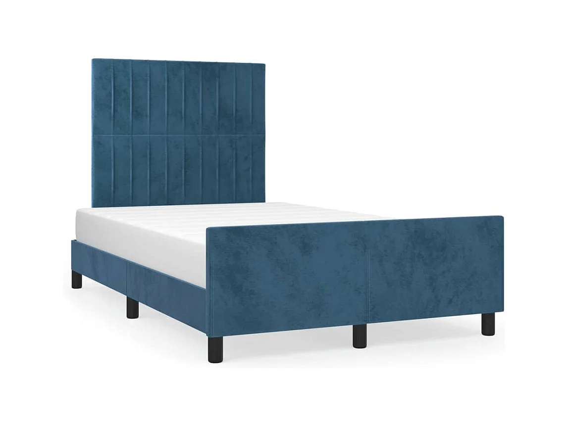Lit double + tête de lit bleu foncé 120x190 cm velours FR31821
