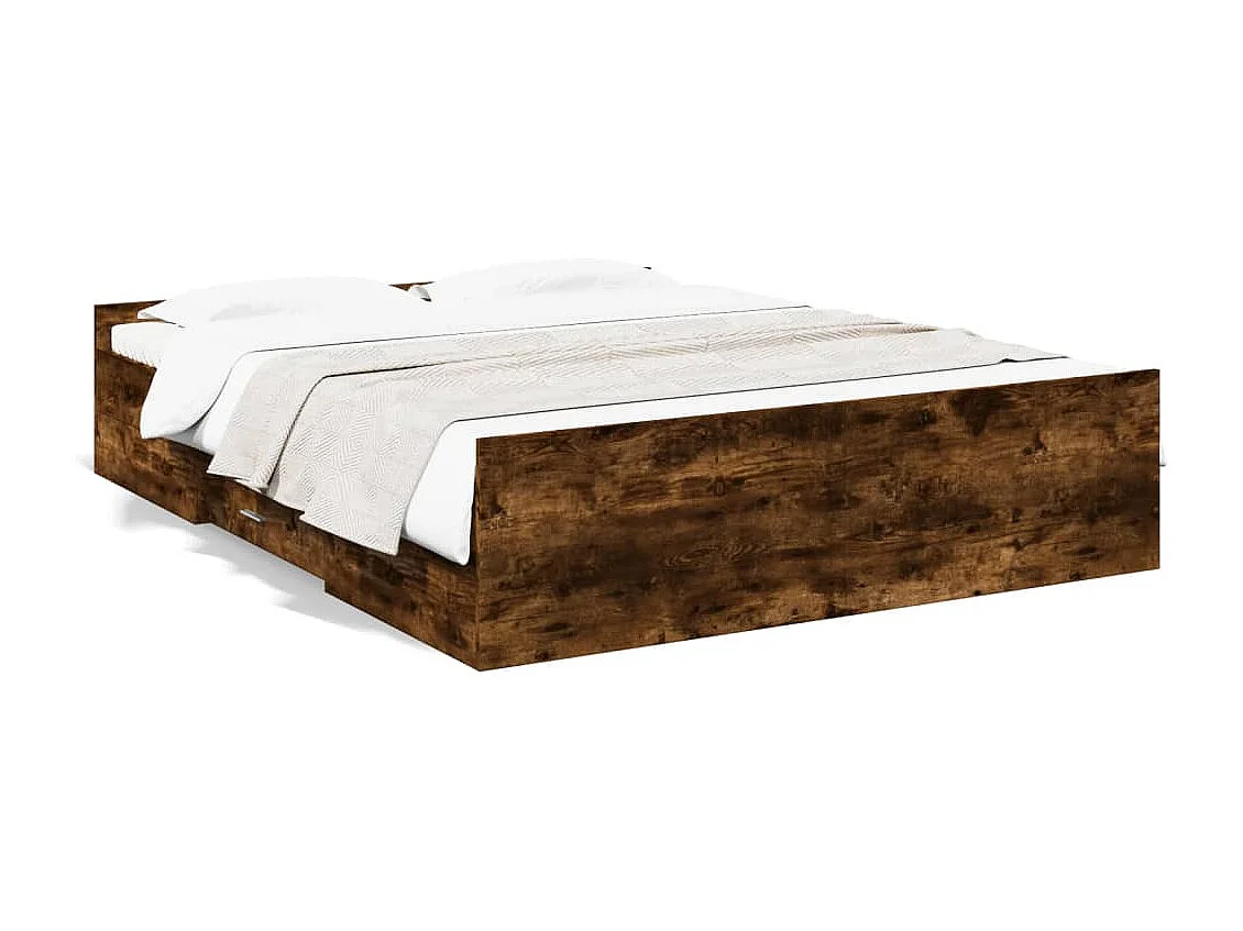 Lit double et tiroirs chêne fumé 150x200 cm bois d'ingénierie FR77281