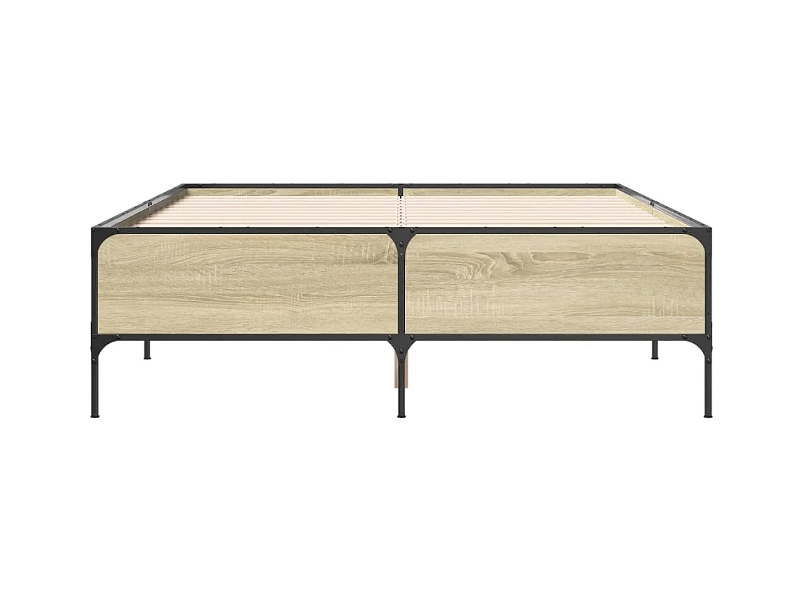 Bedframe bewerkt hout metaal sonoma eikenkleurig 90x190 cm BE728594