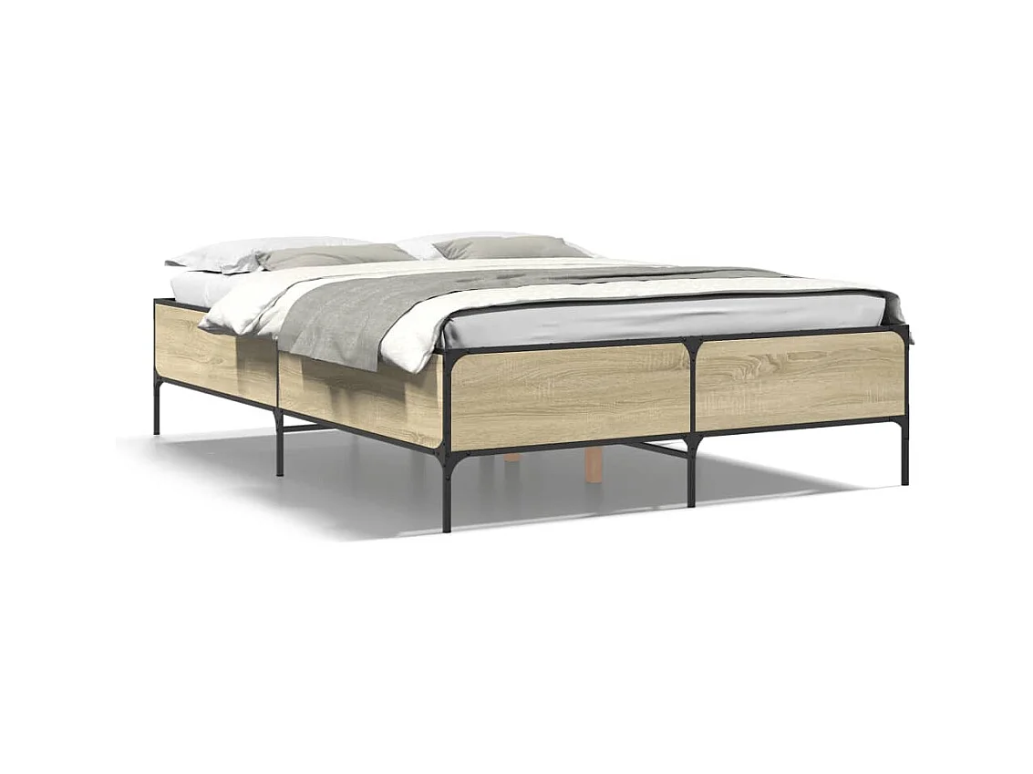 Bedframe bewerkt hout metaal sonoma eikenkleurig 90x190 cm BE728594