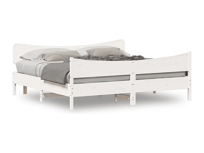 Lit double et tête de lit blanc 200x200 cm bois de pin massif FR13400