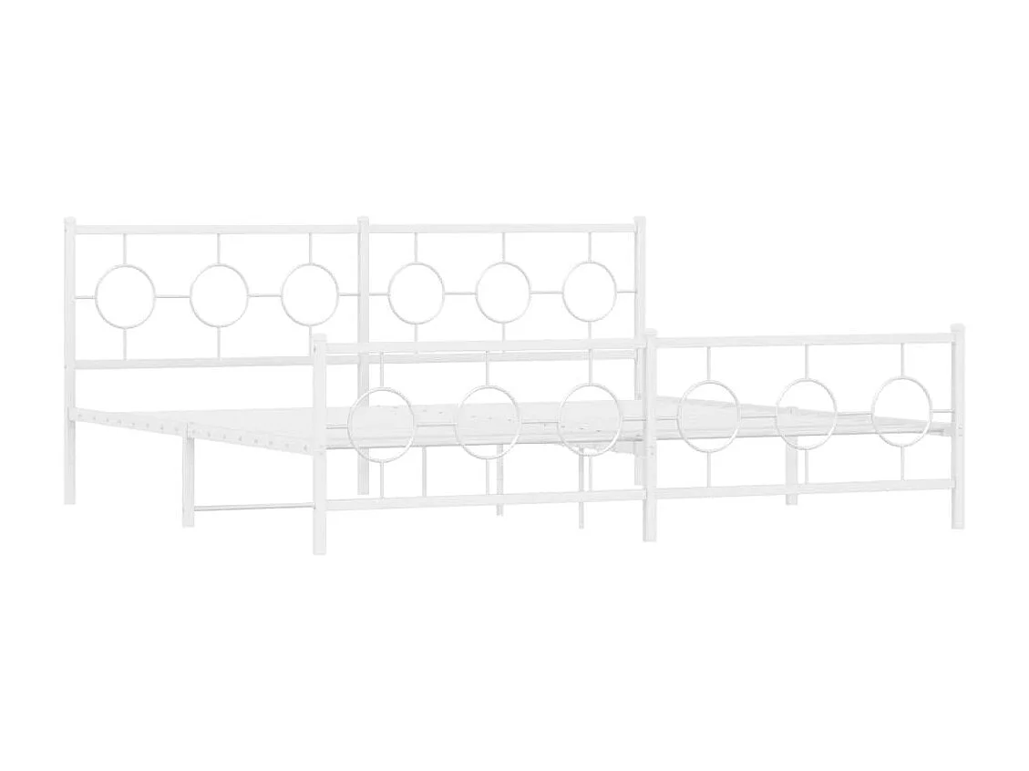 Lit double métal + tête de lit/pied de lit blanc 193x203cm FR53761