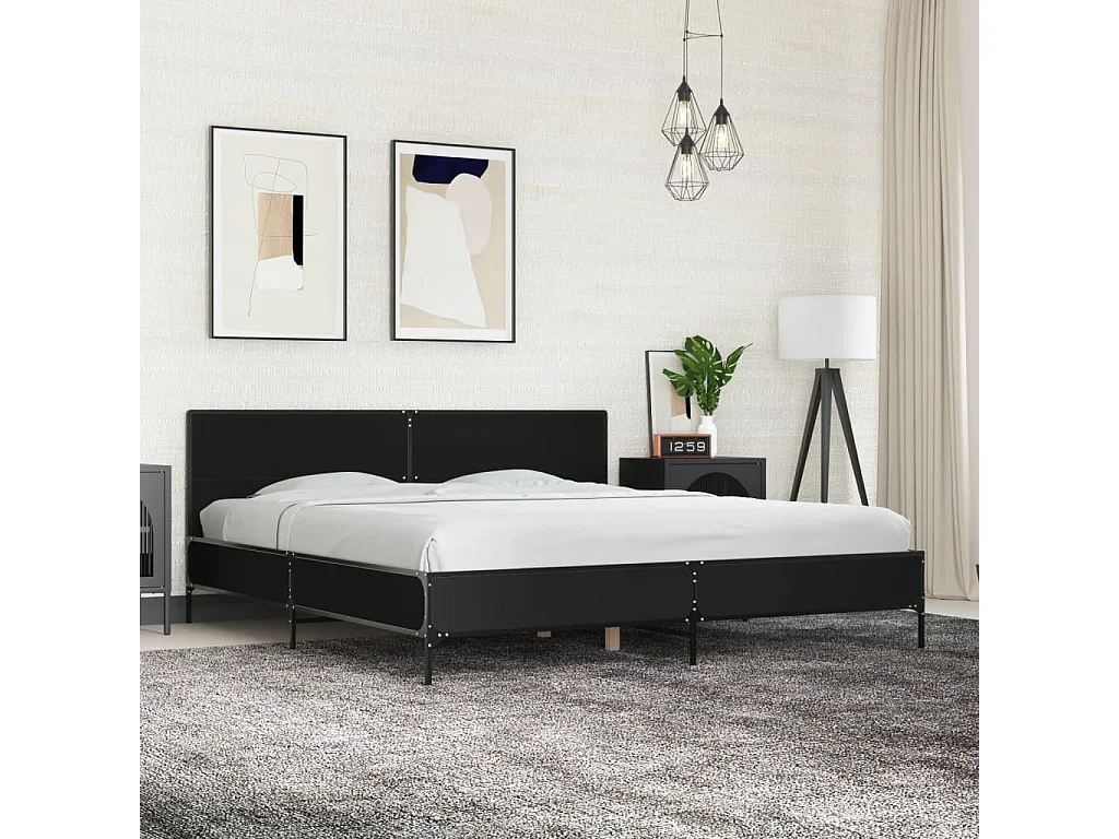 Lit double noir 200x200 cm bois d'ingénierie et métal FR64360