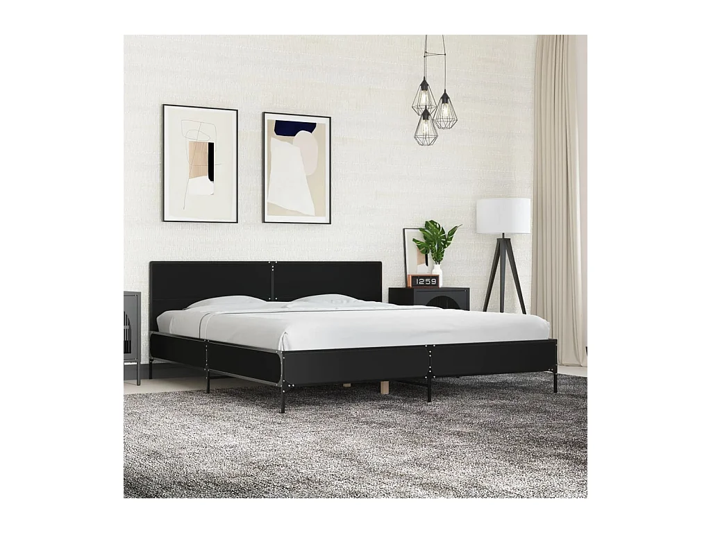 Lit double noir 200x200 cm bois d'ingénierie et métal FR64360