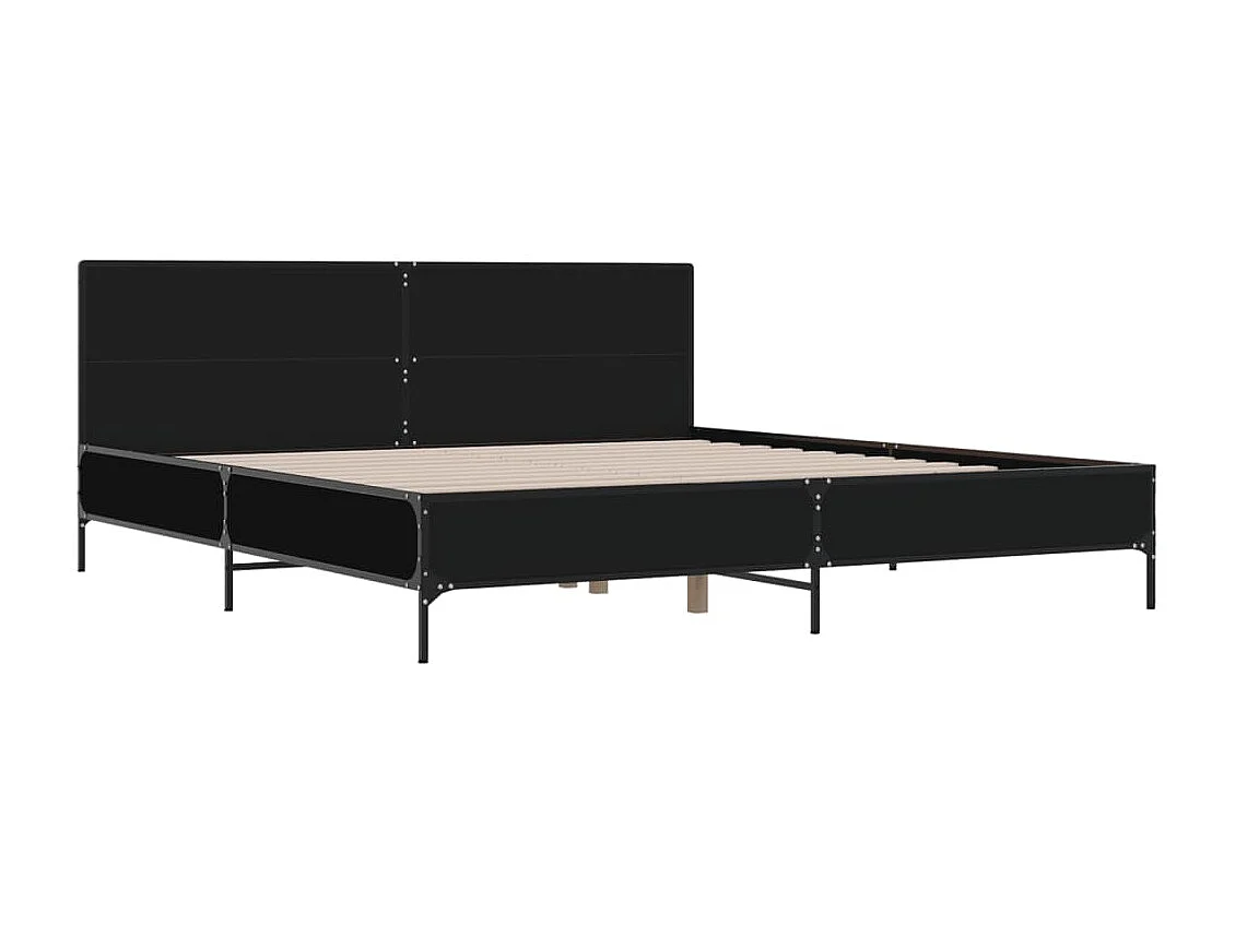 Lit double noir 200x200 cm bois d'ingénierie et métal FR64360