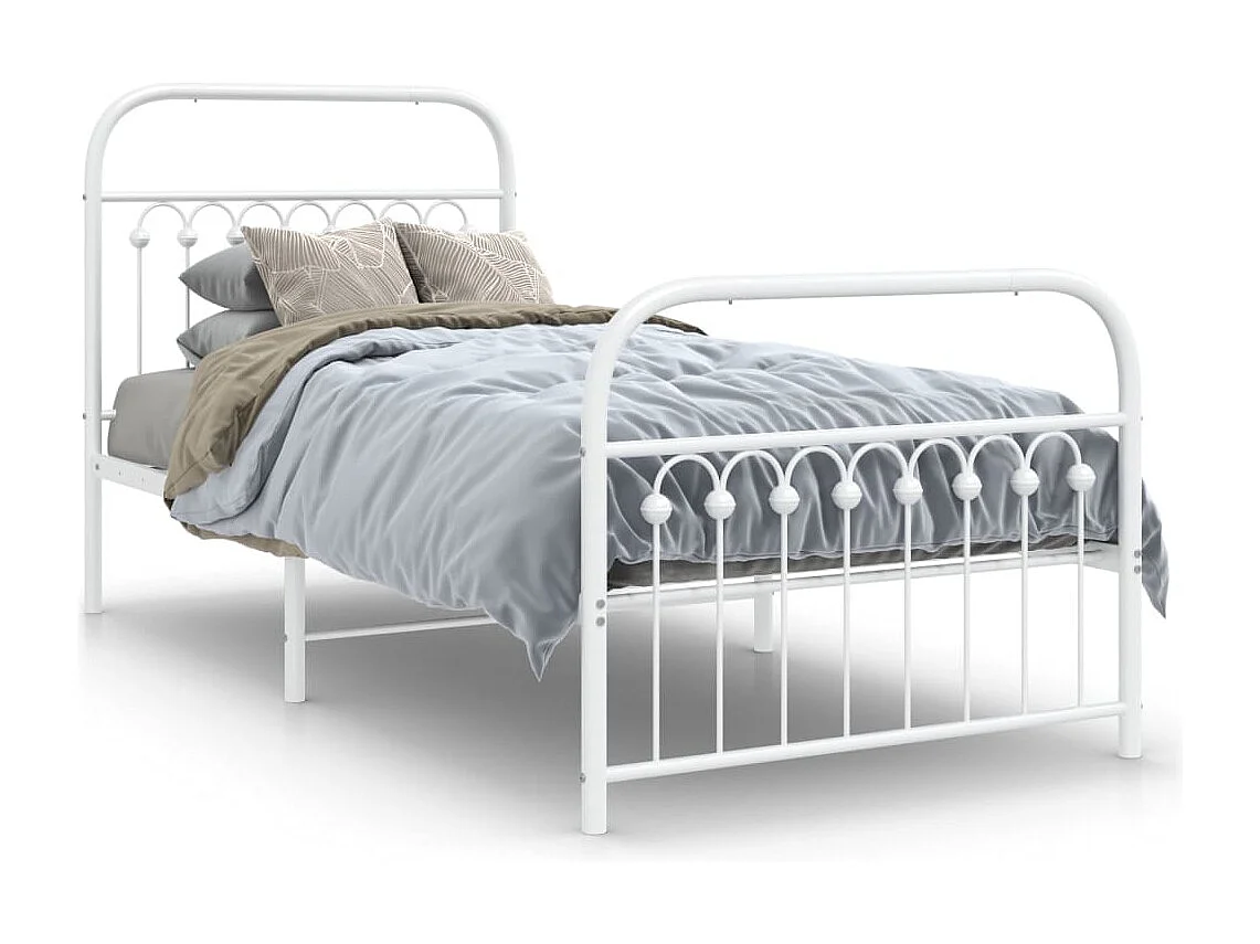 Cama com cabeceira e pés 90x190 cm metal branco PT147879