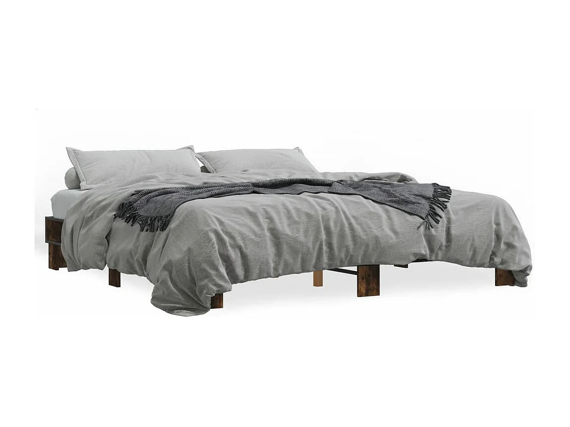 Lit double chêne fumé 200x200 cm bois d'ingénierie et métal FR31518