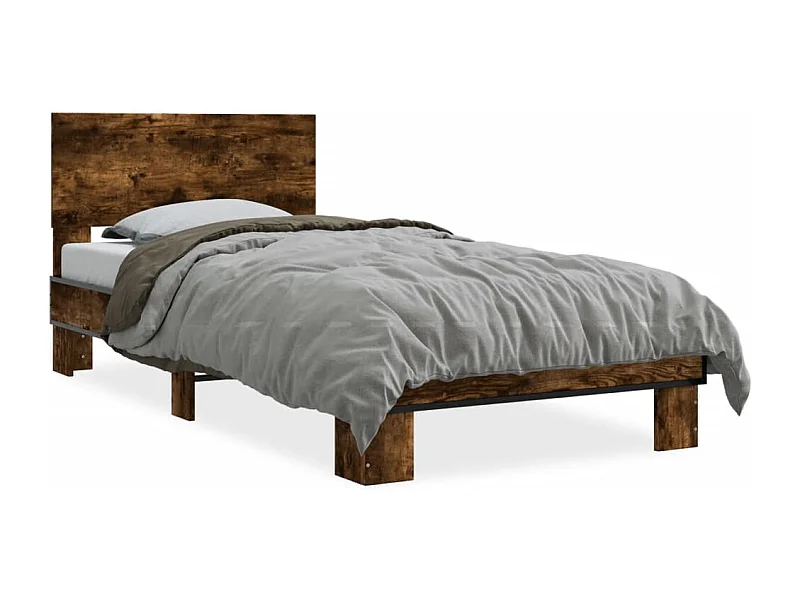 Bedframe bewerkt hout en metaal gerookt eikenkleurig 75x190 cm BE416653