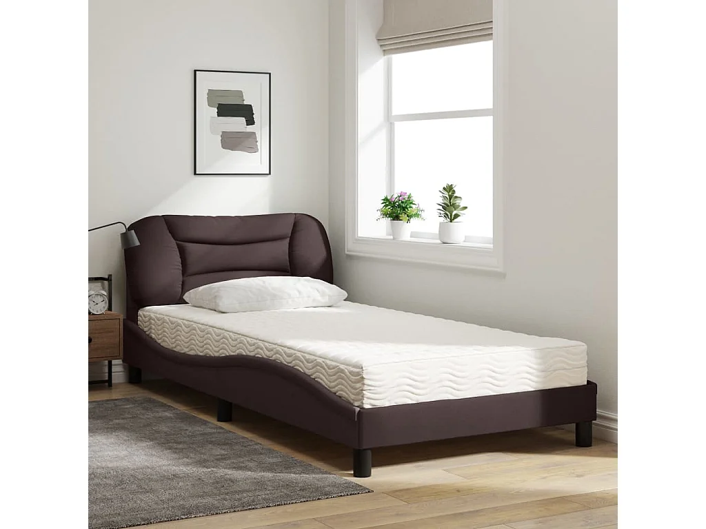 Lit adulte + matelas marron foncé 100x200 cm tissu FR99756