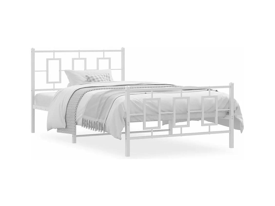 Lit simple métal + tête de lit/pied de lit blanc 107x203cm FR36167