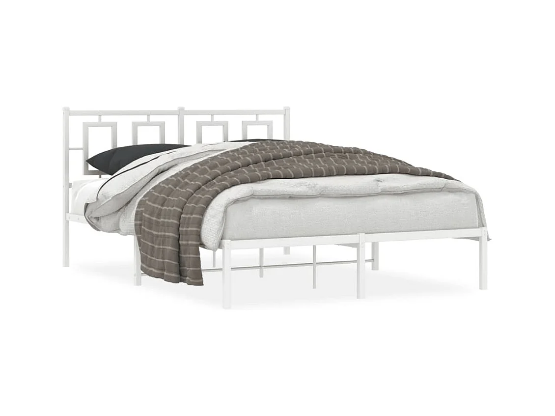 Lit double métal + tête de lit blanc 135x190 cm FR82454
