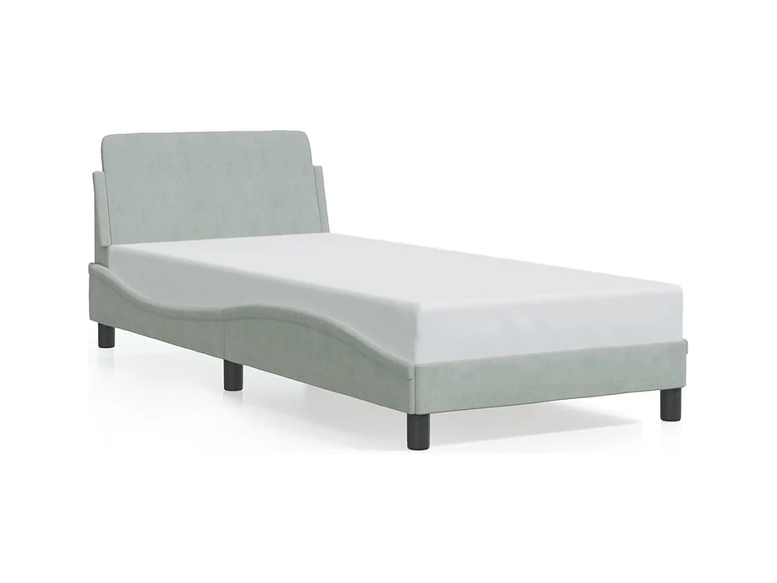 Lit simple + tête de lit Gris clair 80x200 cm Velours FR94186
