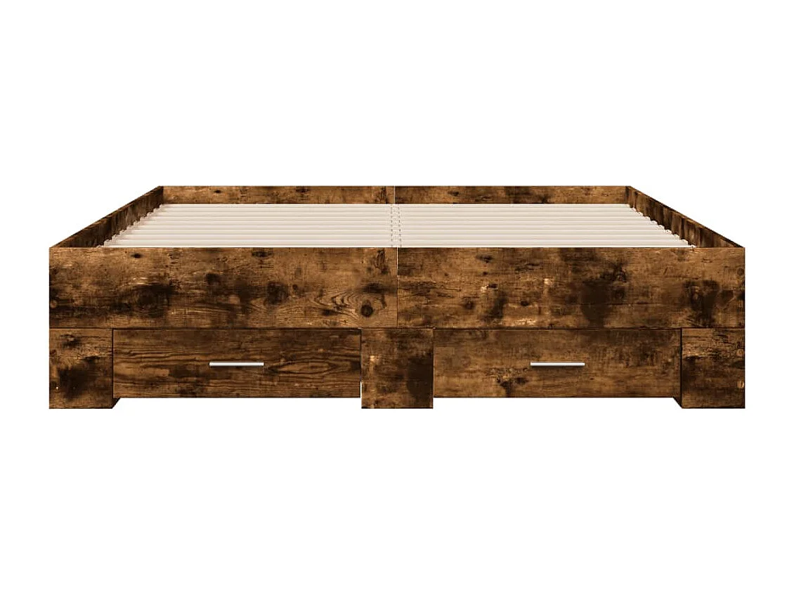 Lit double et tiroirs chêne fumé 140x190 cm bois d'ingénierie FR44519