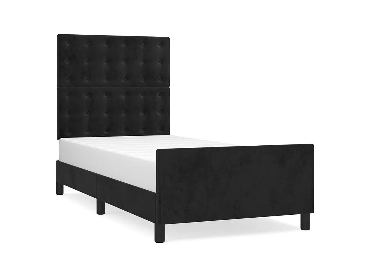 Lit simple + tête de lit Noir 90x190 cm Velours FR68854