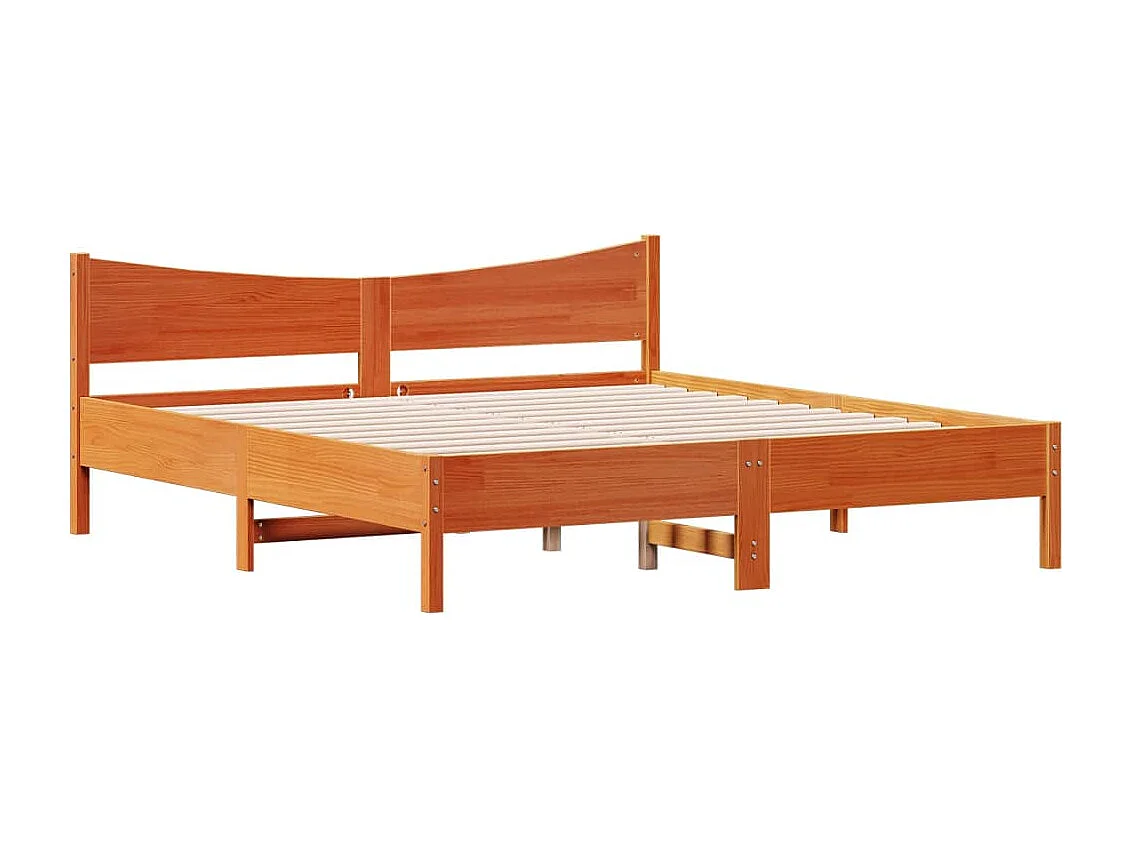 Lit double et tête de lit cire marron 200x200 cm bois de pin FR26549