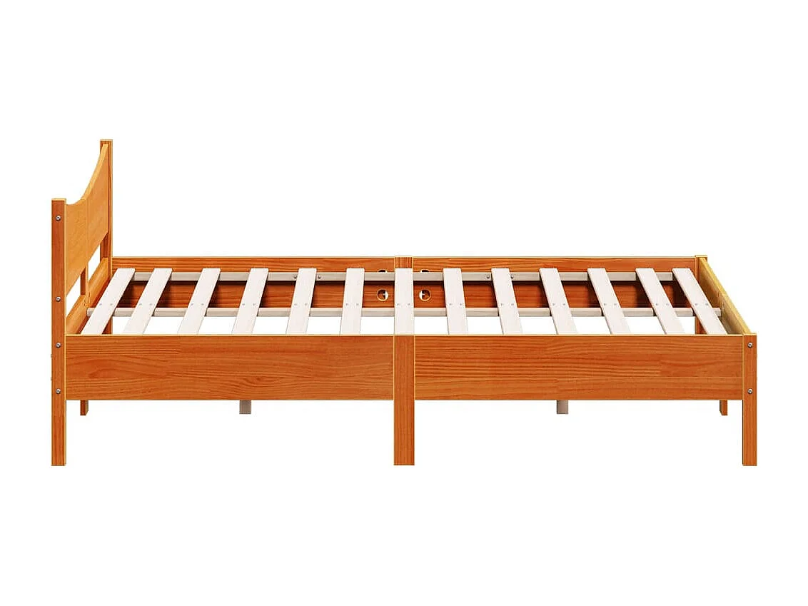 Lit double et tête de lit cire marron 200x200 cm bois de pin FR26549