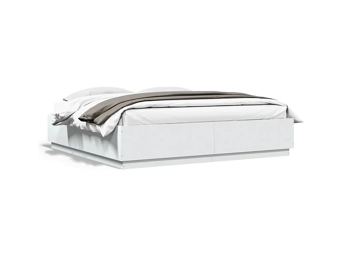 Lit double blanc 200x200 cm bois d'ingénierie FR16511