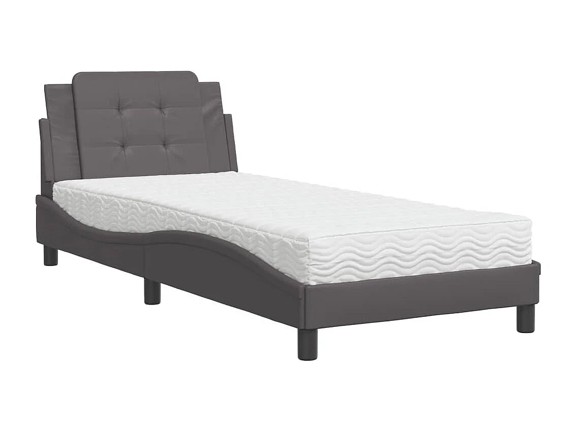 Lit adulte + matelas gris 90x200 cm similicuir FR44564
