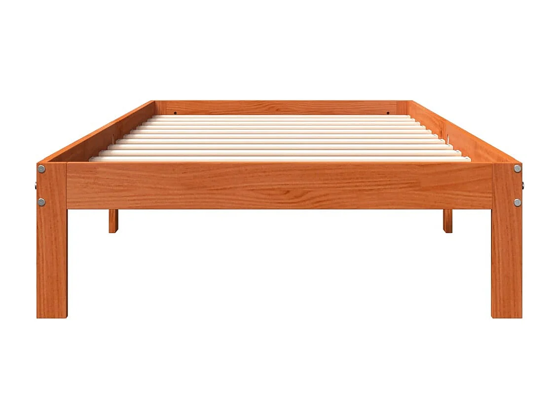 Lit simple cire marron 90x190 cm bois de pin massif FR20747