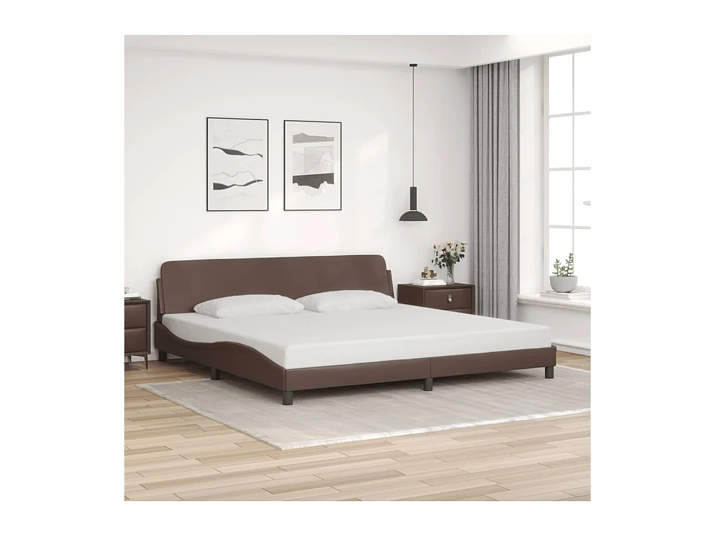 Lit double + tête de lit Marron 200x200 cm Similicuir FR71343