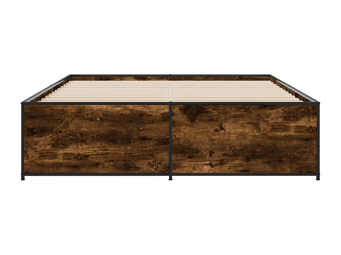 Lit double chêne fumé 150x200 cm bois d'ingénierie et métal FR59937