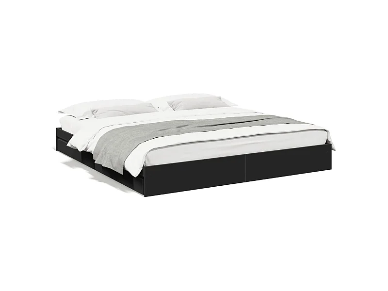 Lit double avec tiroirs noir 200x200 cm bois d'ingénierie FR69447