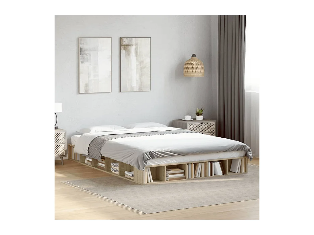 Lit double chêne sonoma 150x200 cm bois d'ingénierie FR46555