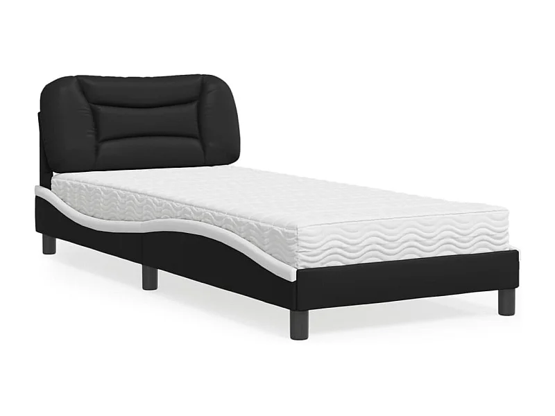 Bed met matras kunstleer zwart en wit 90x200 cm BE478352