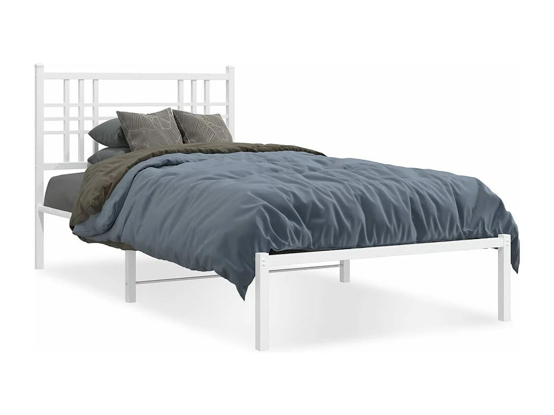 Bedframe met hoofdbord metaal wit 90x200 cm BE177479