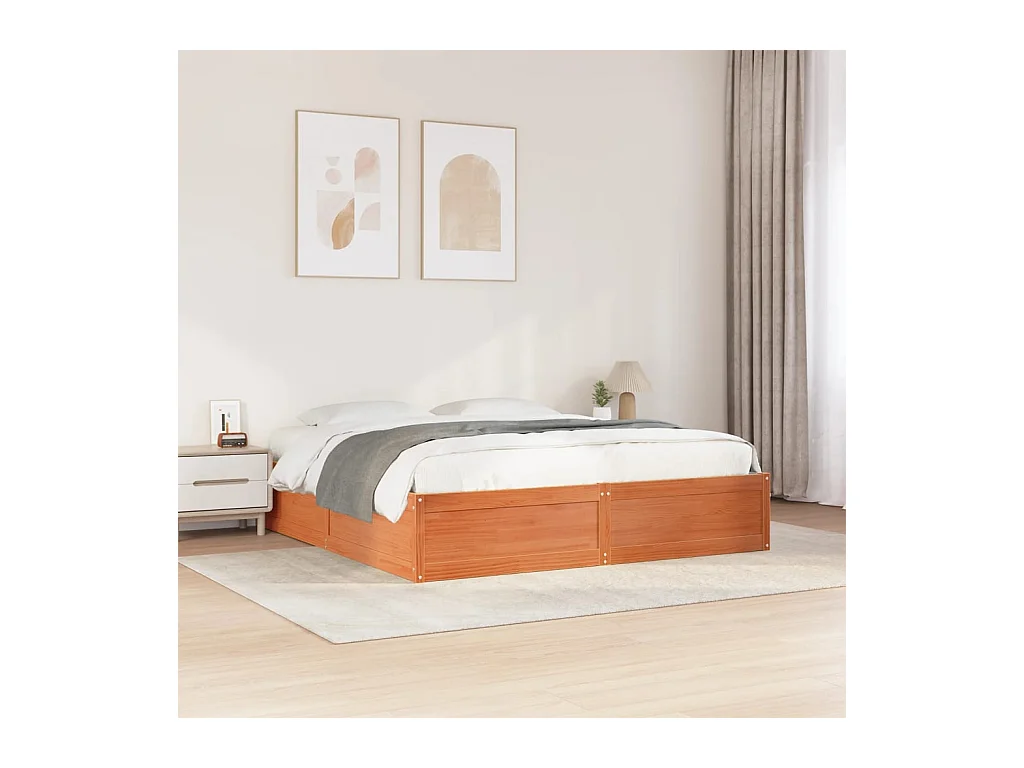 Lit double cire marron 180x200 cm bois de pin massif FR45709