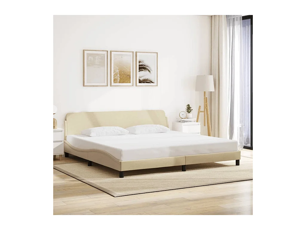 Lit double + tête de lit Crème 200 x 200 cm Tissu FR22043