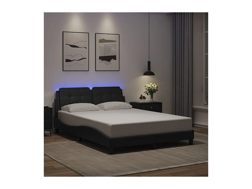 Cama 140x190 cm - con luces LED cuero sintético negro ES591569
