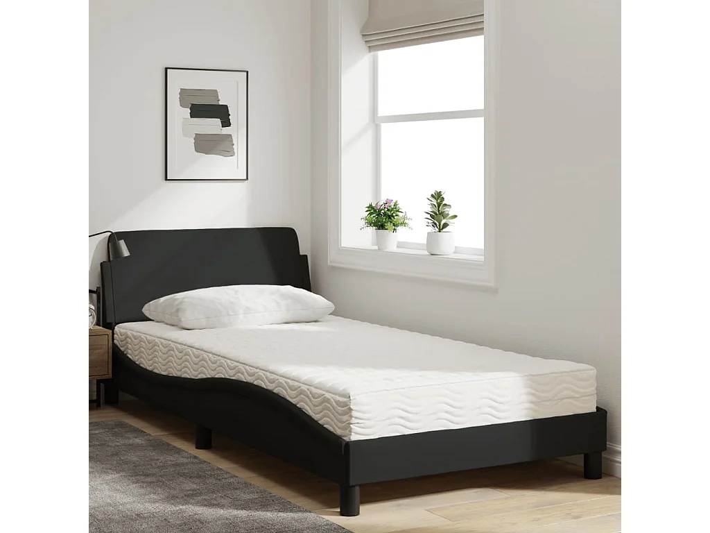 Cama 100x200 cm con colchón tela negro ES157248