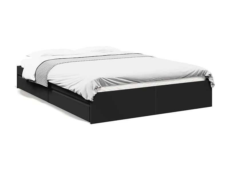 Cama 150x200 cm - con cajones madera ingeniería negra ES850665