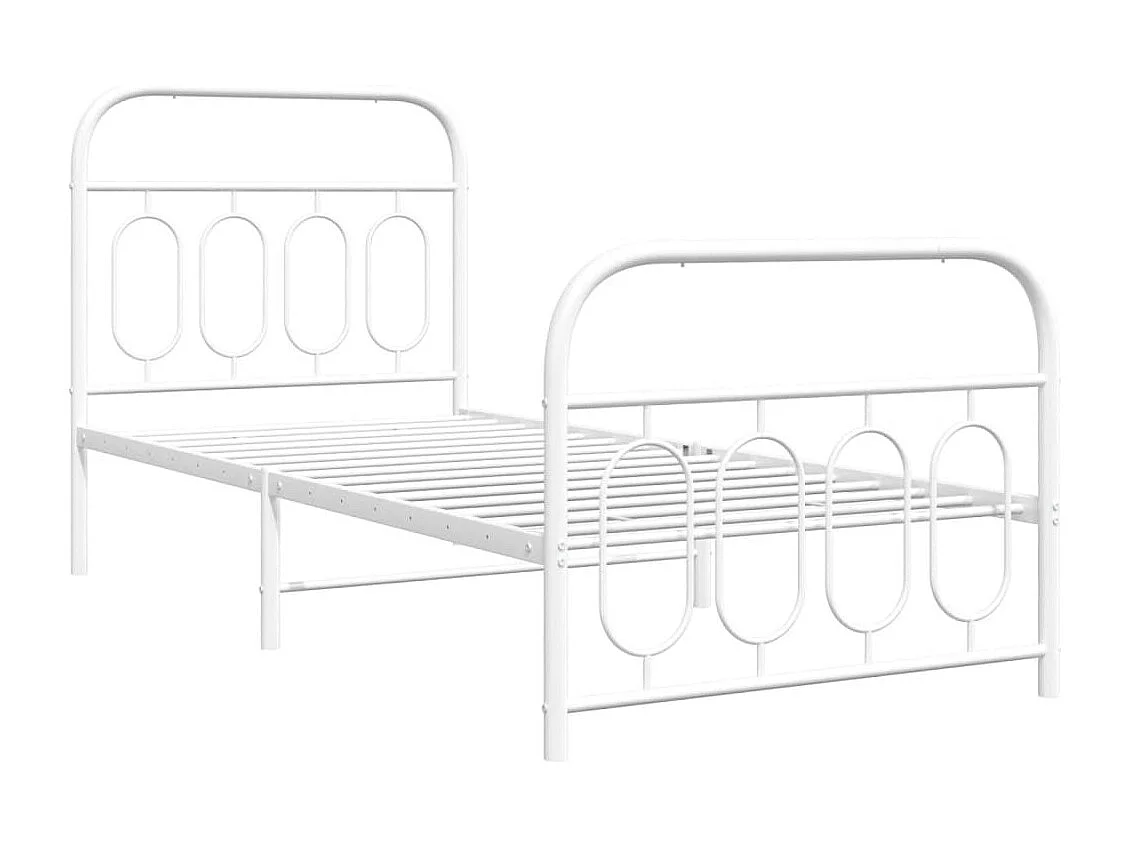 Lit simple métal + tête de lit/pied de lit blanc 90x190 cm FR59718