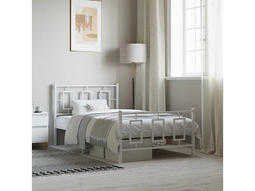 Cama com cabeceira e pés 100x190 cm metal branco PT723433