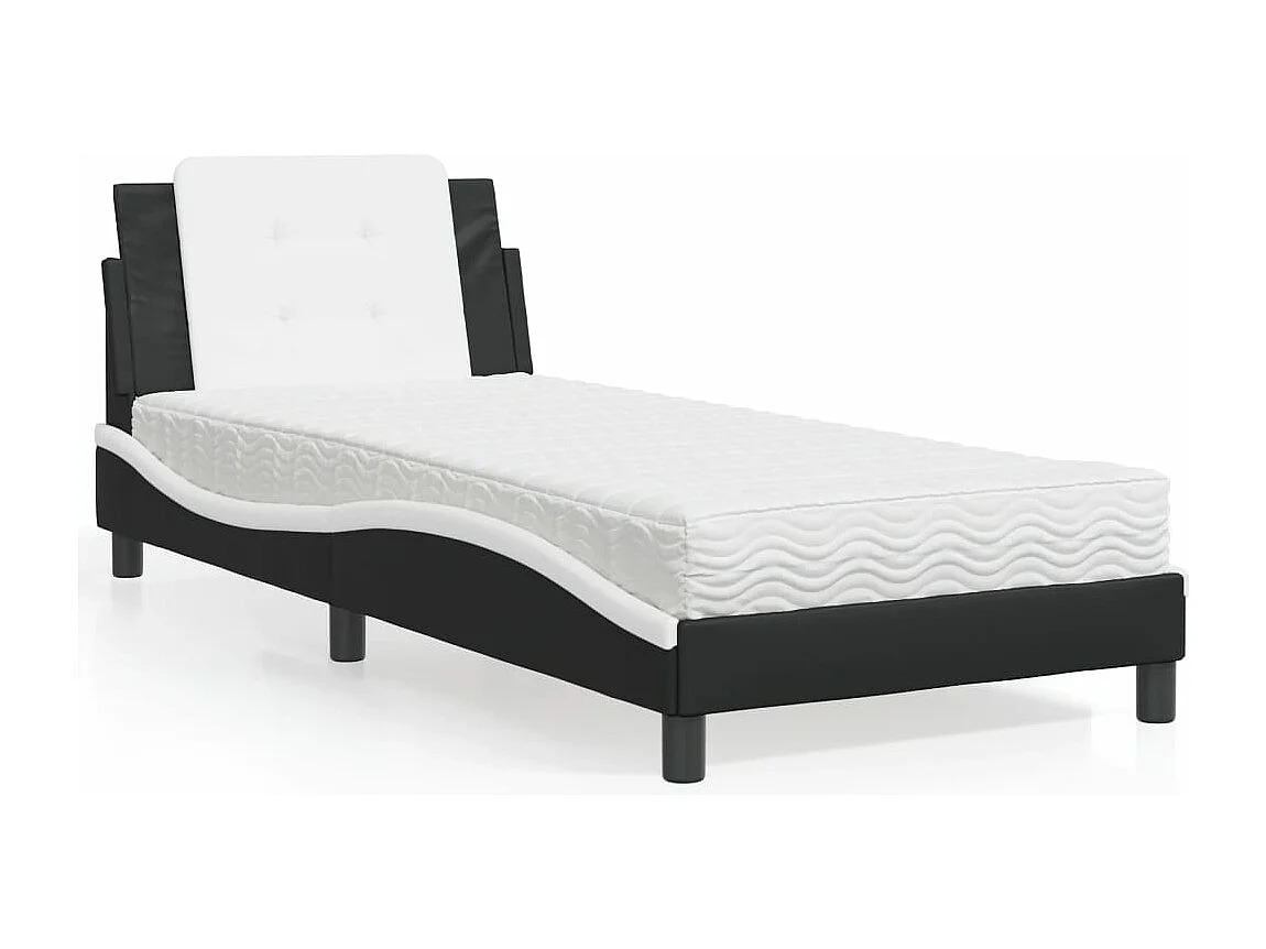 Lit adulte + matelas noir et blanc 90x190 cm similicuir FR88161