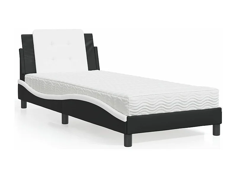 Lit adulte + matelas noir et blanc 90x190 cm similicuir FR88161
