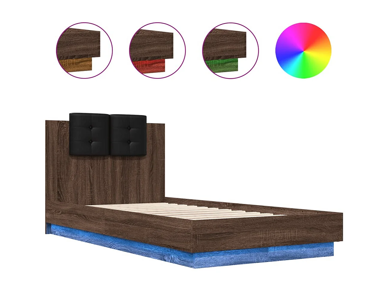 Lit simple tête de lit et lumières LED chêne marron 90x190 cm FR60538