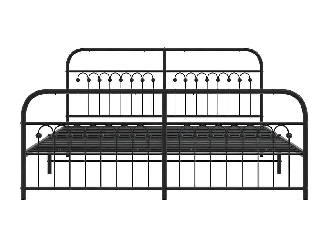 Lit double métal + tête de lit/pied de lit noir 183x203 cm FR91594