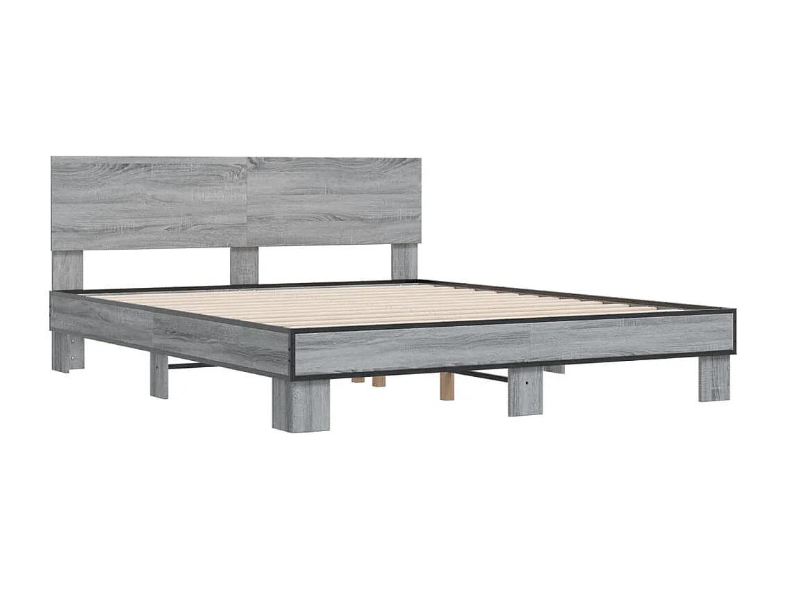 Cama 160x200 cm - madera ingeniería metal gris Sonoma ES226115