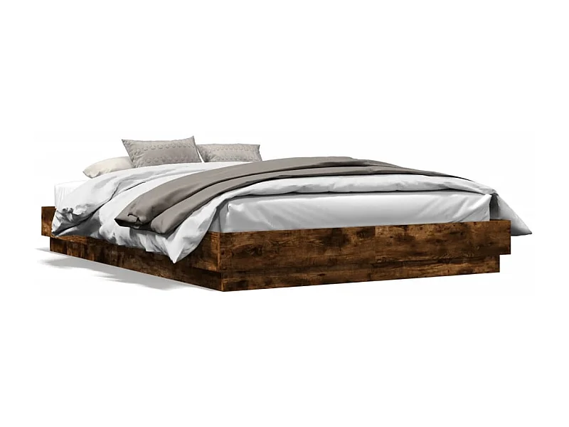 Cama matrimonial- 160x200 cm con luces LED roble ahumado ES172550