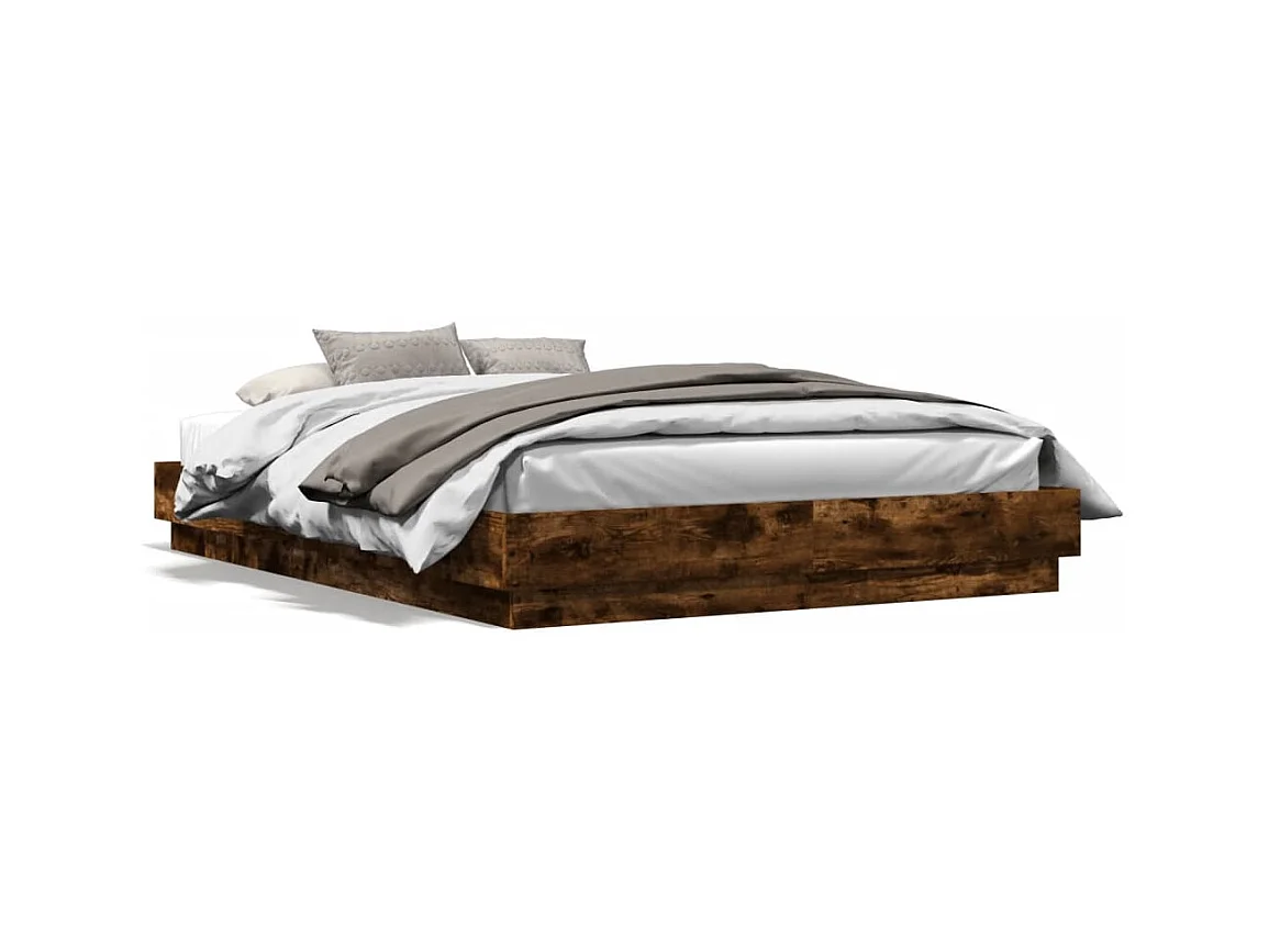 Lit double avec lumières LED chêne fumé 160x200 cm FR50706