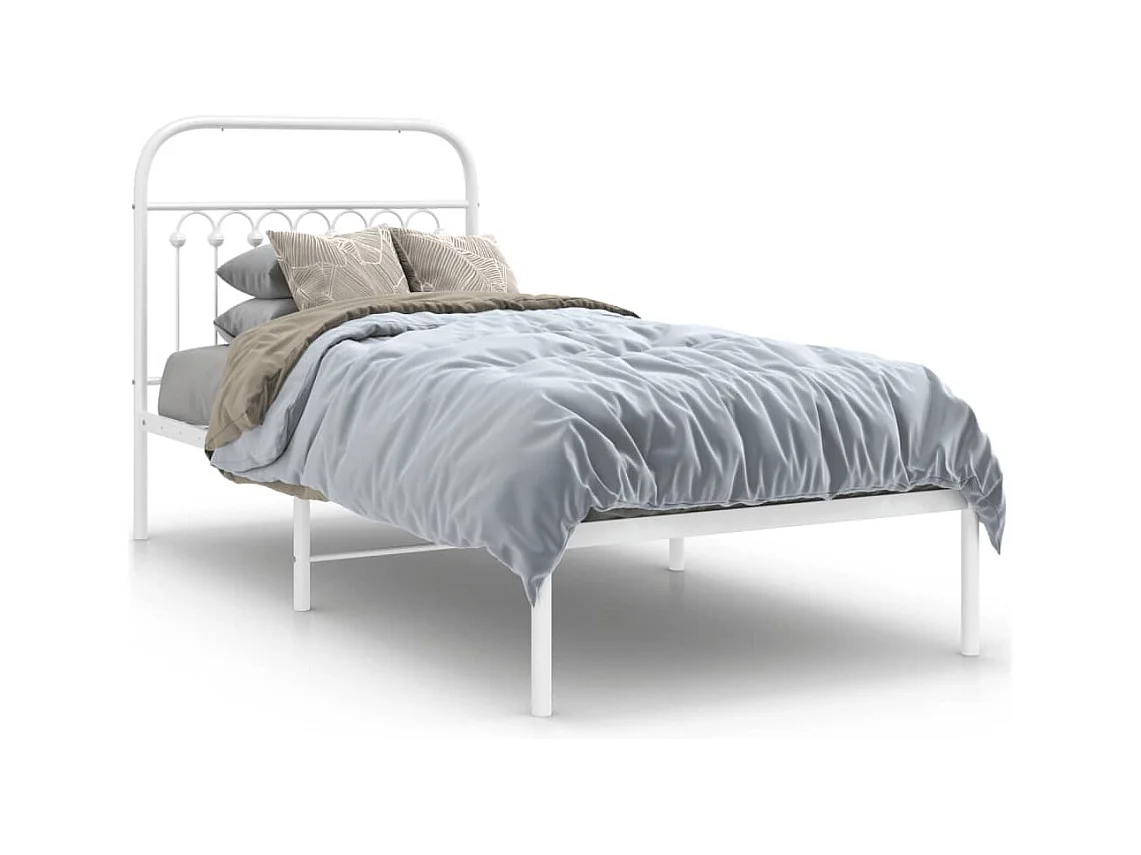 Lit simple métal + tête de lit blanc 90x190 cm FR49394