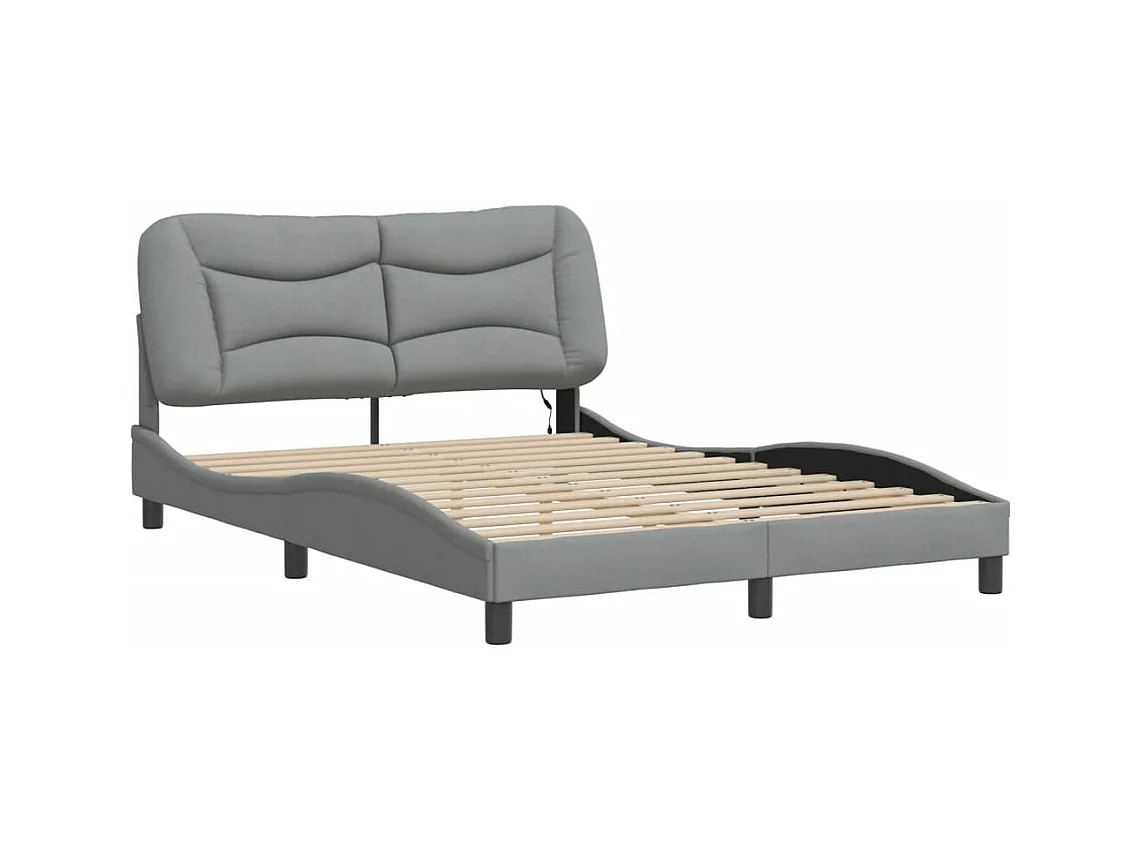 Lit double avec lumières LED gris clair 140x190 cm tissu FR48980
