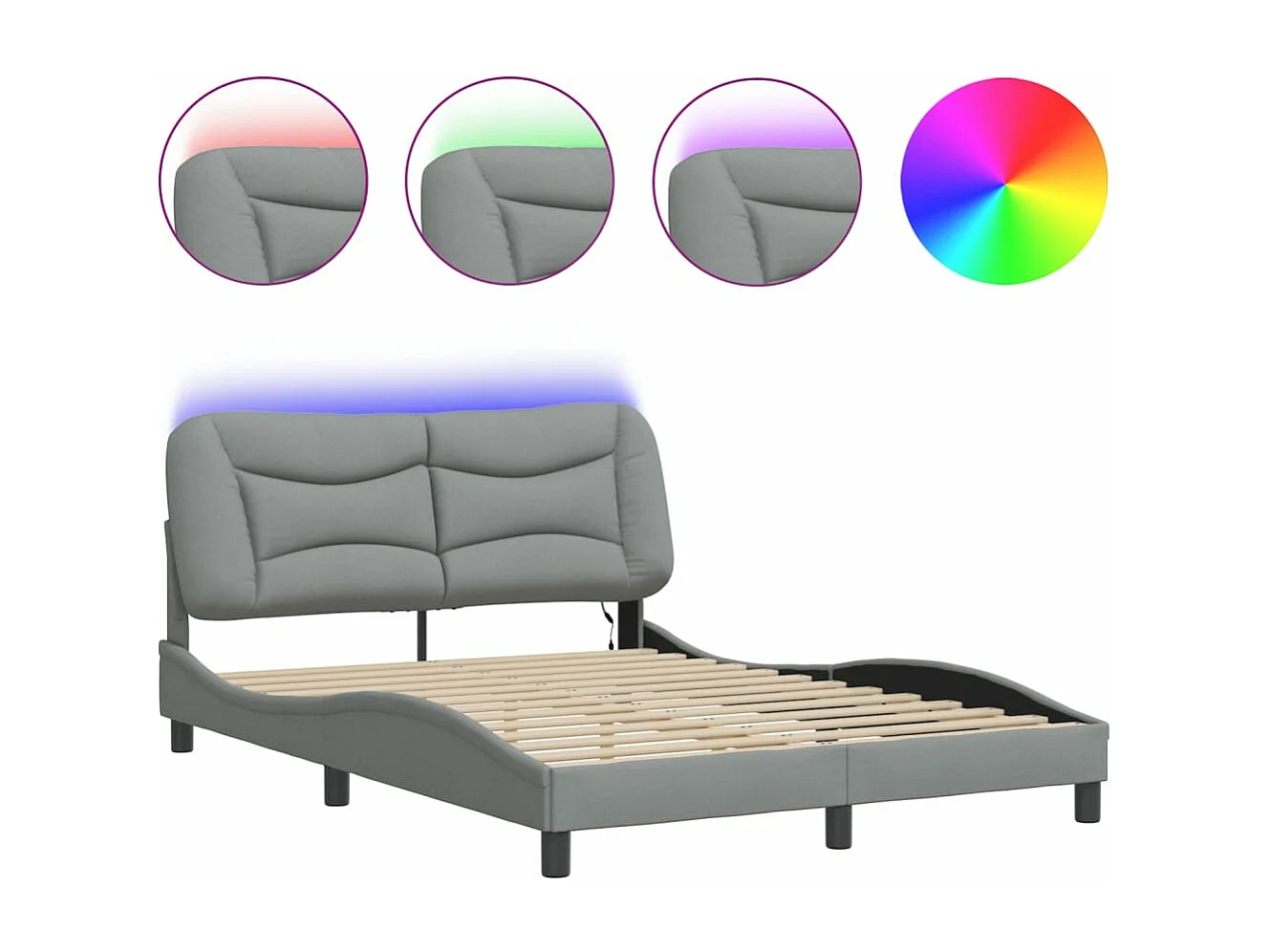 Lit double avec lumières LED gris clair 140x190 cm tissu FR48980