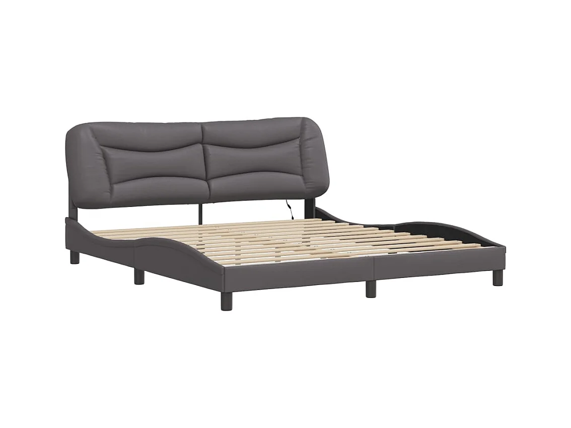 Lit double avec lumières LED gris 180x200 cm similicuir FR14686