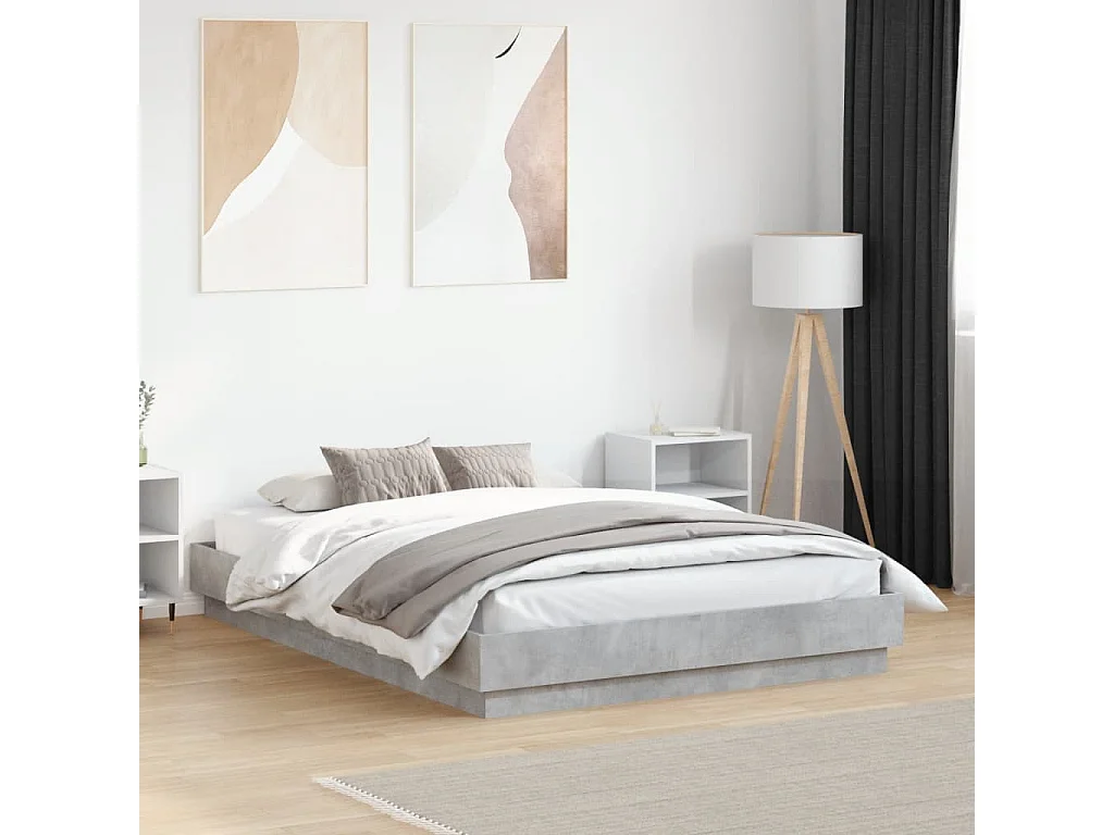 Lit double gris béton 120x190 cm bois d'ingénierie FR50262